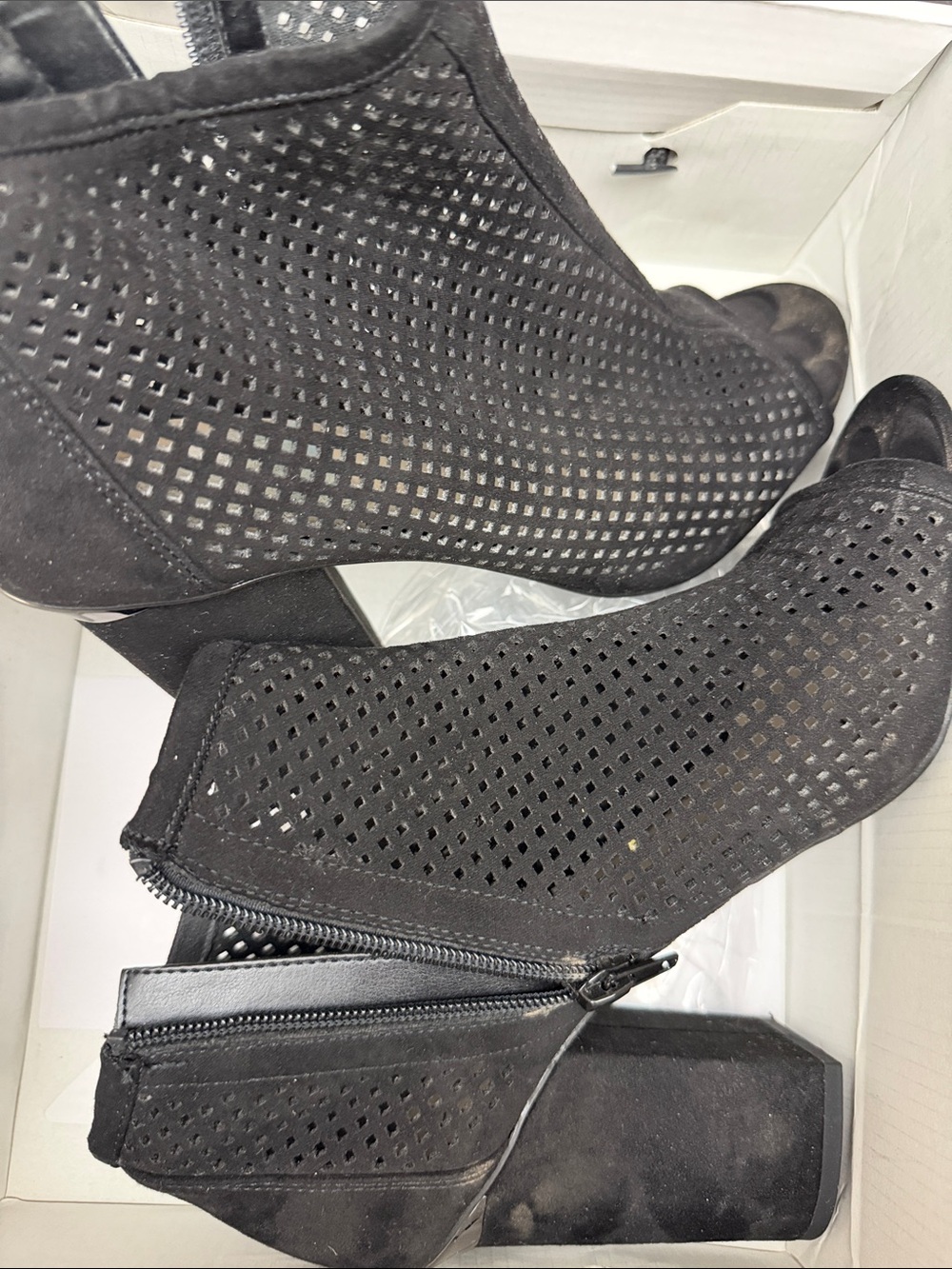 Bar III Black Perforated Peep-Toe Block Heel Booties